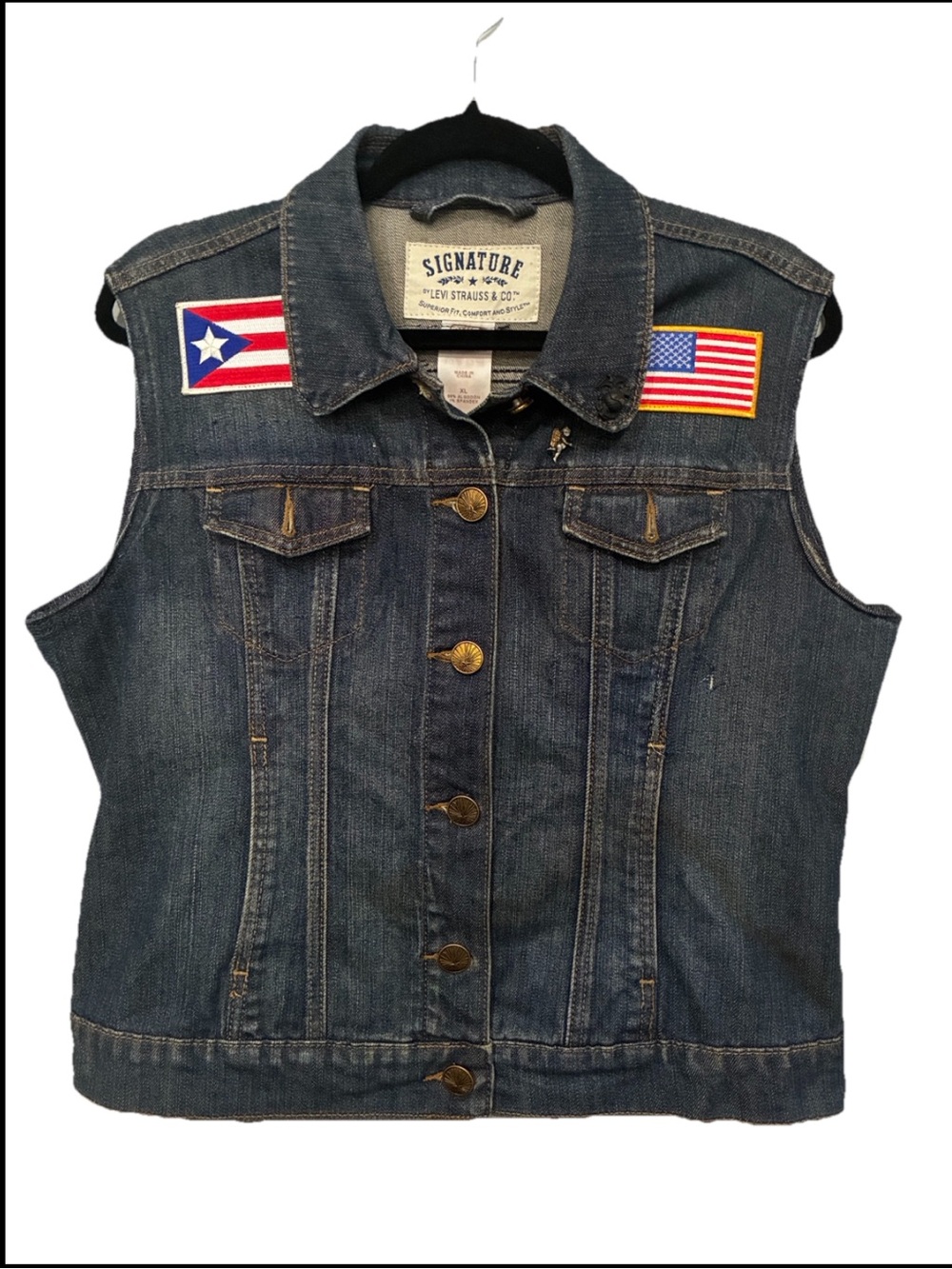 Signature Levi Strauss Dark Wash Denim Vest Marines Semper Phi POW Vintage
